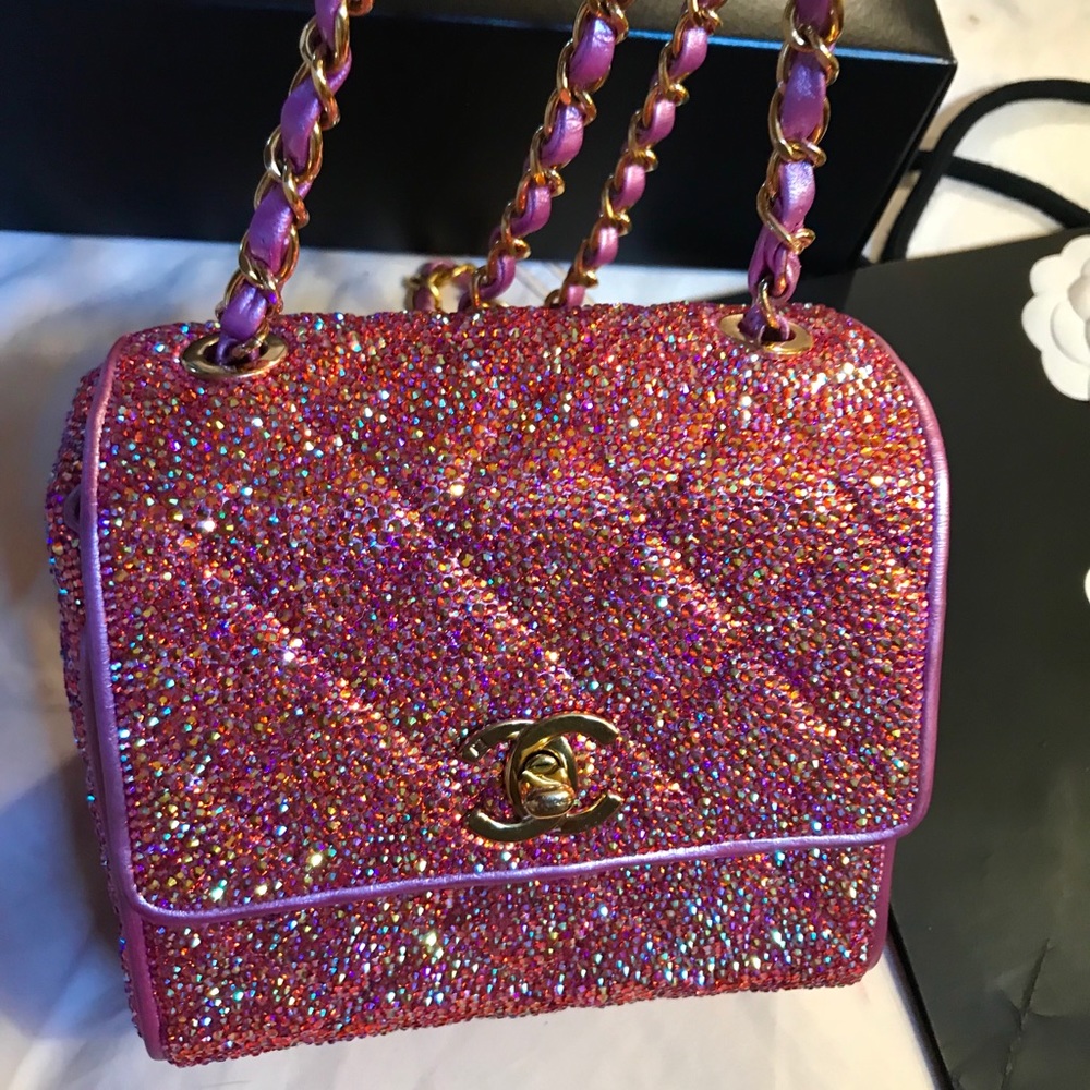 Authentic Iridescent Pink Swarovski Chanel Mini